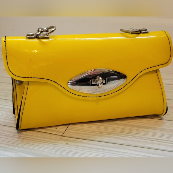 Vintage Retro Patent Yellow Double Sided Purse With Chain Strap - Picture 3 of 13